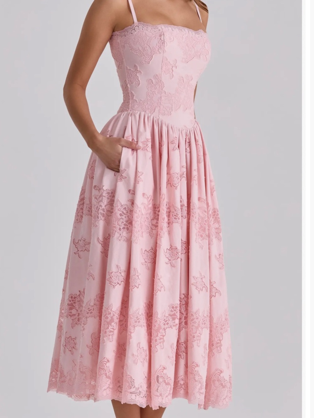 House of CB “Chloe” Pink Lace Strap Midi Dress - Picture 2 of 6
